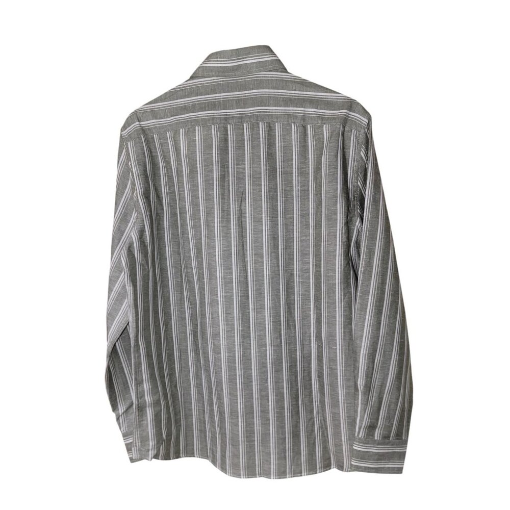 Brunello Cucinelli Men’s Linen Button-Down Shirt Gray White Stripe – Medium - Picture 2 of 11